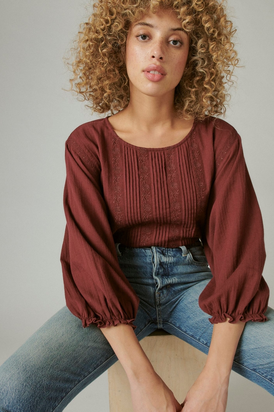 EMBROIDERED ROUND NECK BOXY BLOUSE, image 6