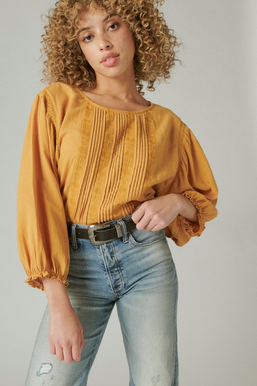 EMBROIDERED ROUND NECK BOXY BLOUSE, image 1