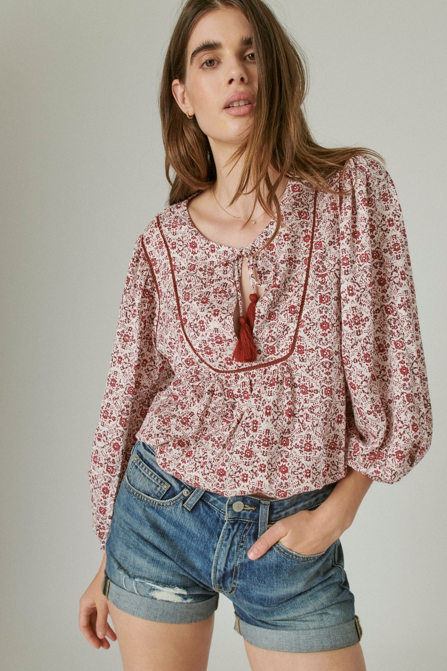 Lucky Brand Floral Print Top - Women's Shirts/Blouses in Green Multi