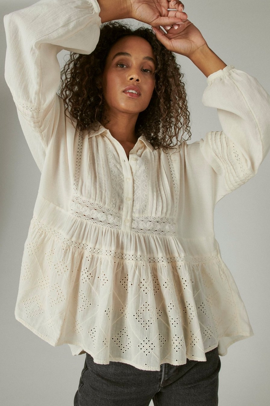 EMBROIDERED LONG SLEEVE BUTTON DOWN TOP, image 1