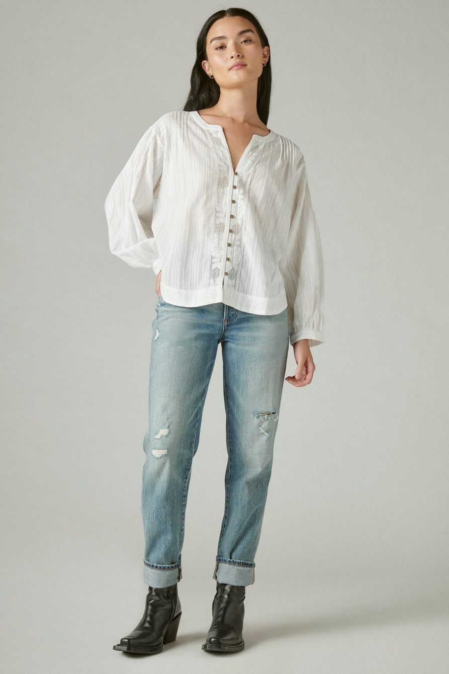 DOBBY BUTTON DOWN LONG SLEEVE BLOUSE, image 2