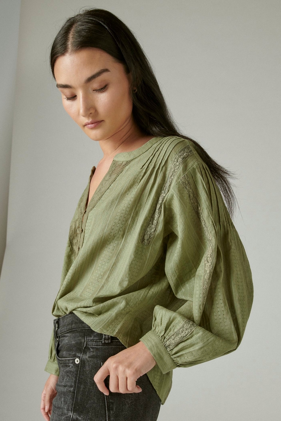 DOBBY BUTTON DOWN LONG SLEEVE BLOUSE, image 3