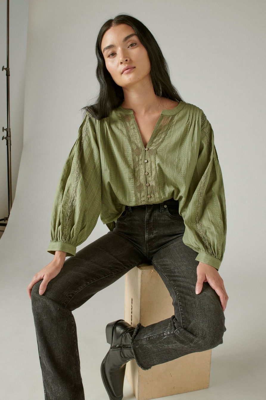 DOBBY BUTTON DOWN LONG SLEEVE BLOUSE, image 6