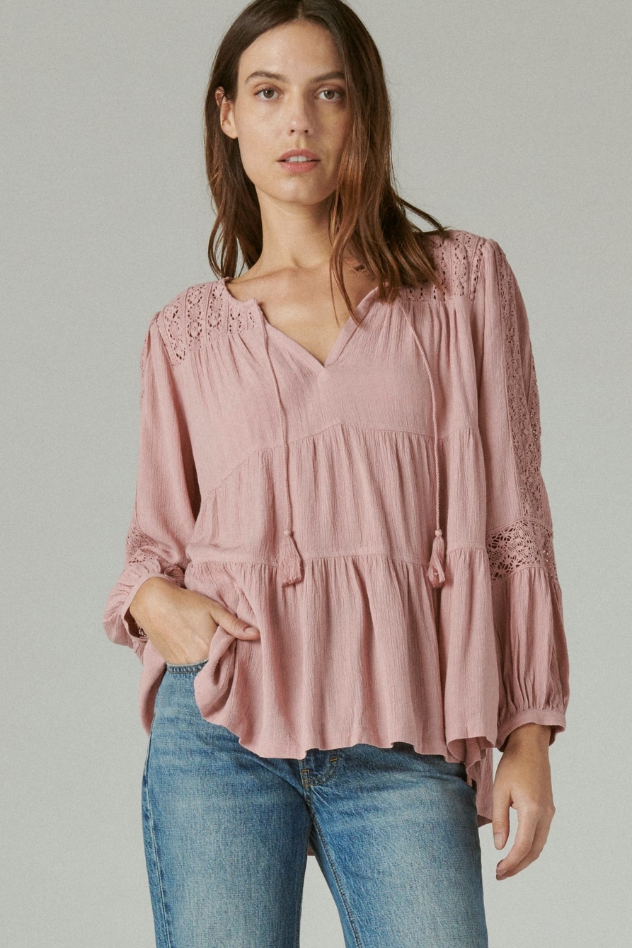 LACE TIERED LONG SLEEVE TOP, image 1