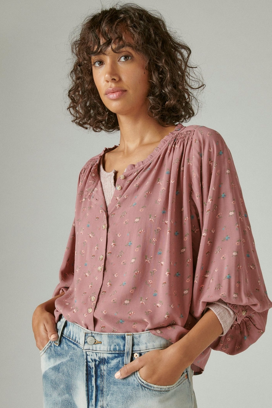 PRINTED BUTTON DOWN LONG SLEEVE BLOUSE | Lucky Brand