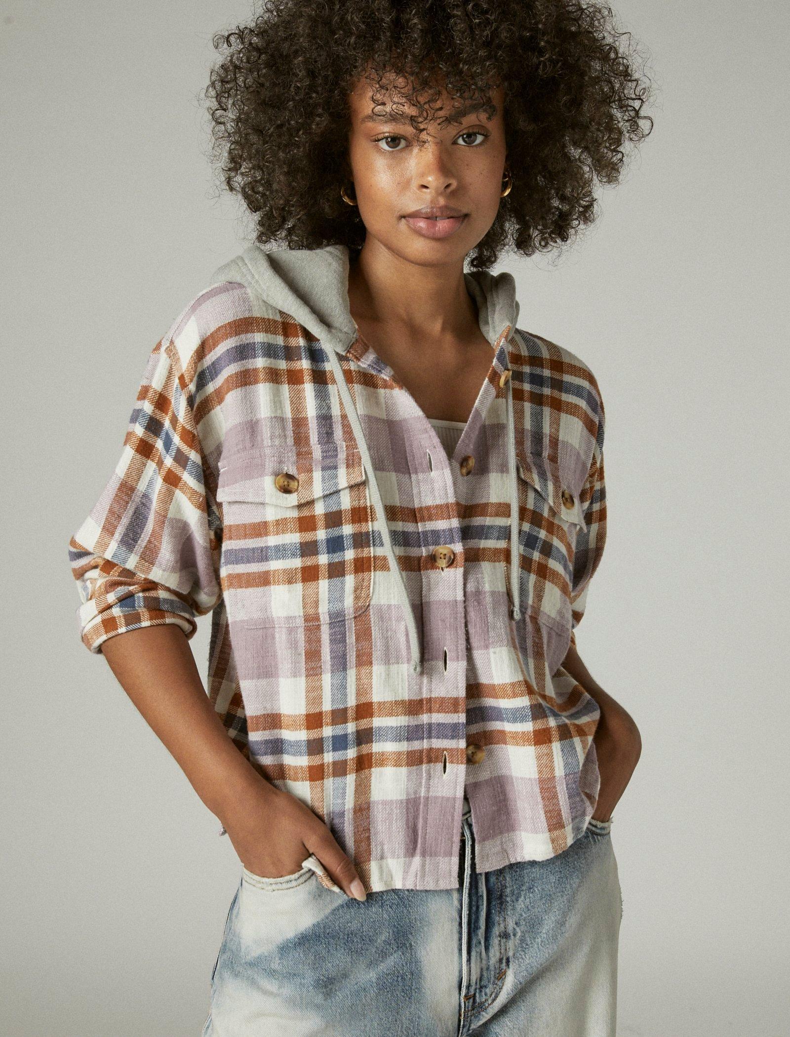 CROPPED PLAID HOODIE | Lucky Brand