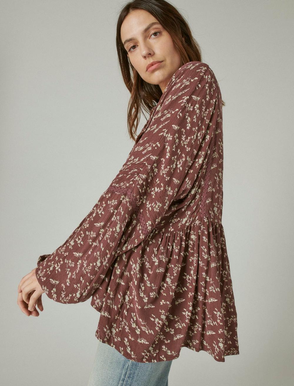 PRINTED LONG SLEEVE POPOVER TOP, image 3