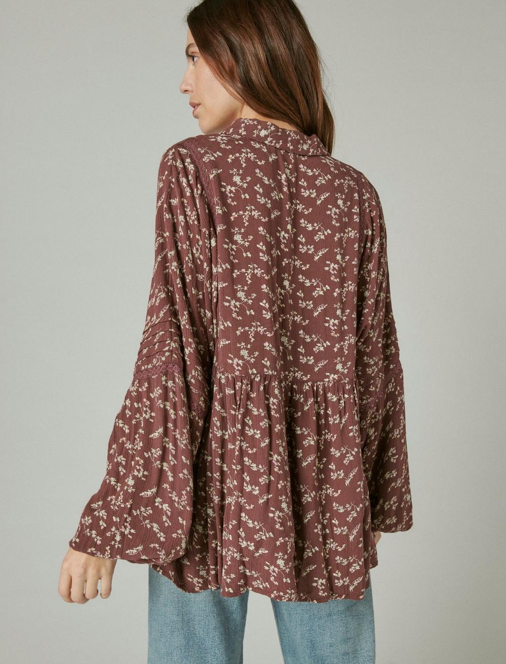 PRINTED LONG SLEEVE POPOVER TOP, image 4