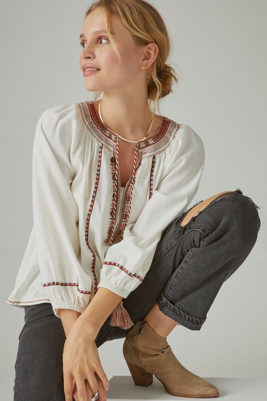 LONG SLEEVE EMBROIDERED PEASANT BLOUSE, image 1