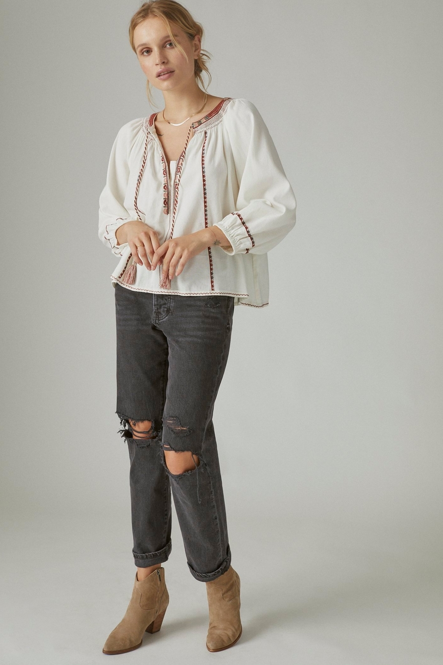 LONG SLEEVE EMBROIDERED PEASANT BLOUSE