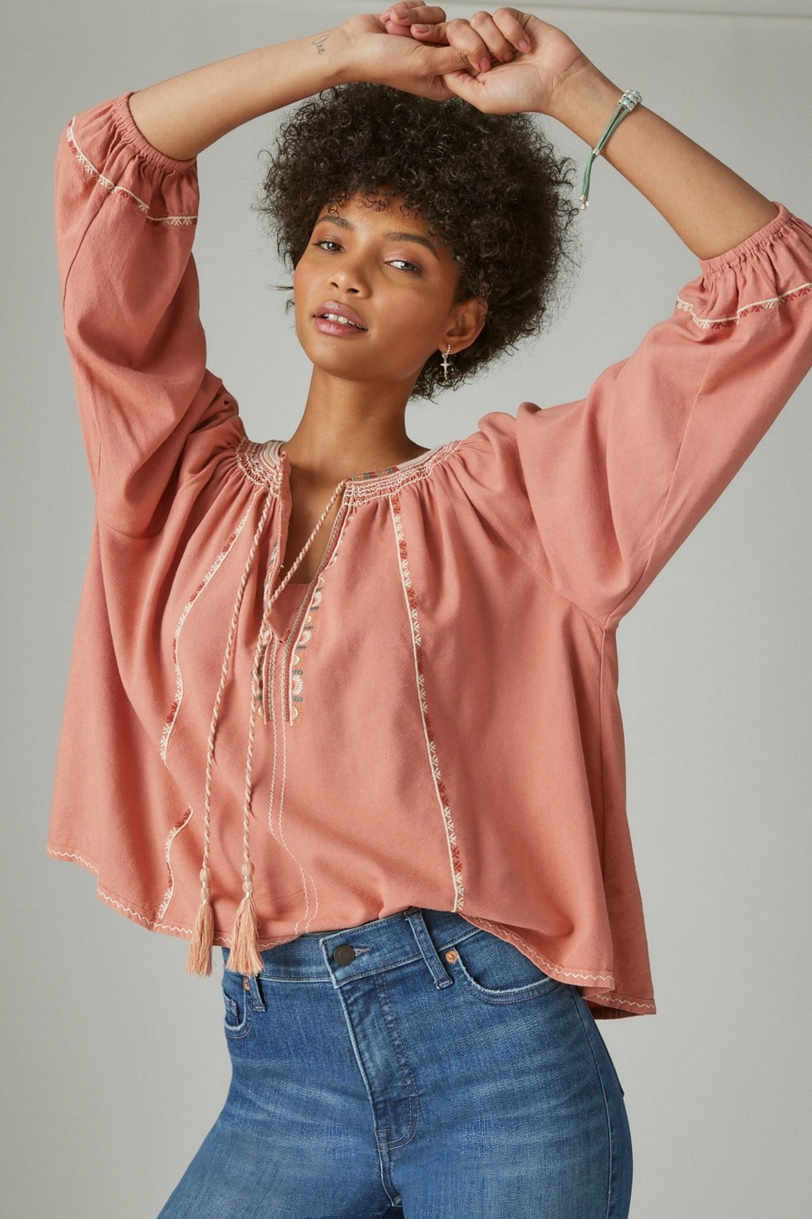 LONG SLEEVE EMBROIDERED PEASANT BLOUSE, image 2