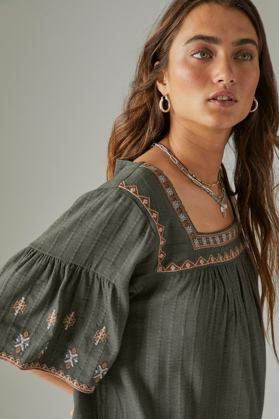 NEW LUCKY BRAND Top Womens XL Copper Satin Boho Embroidered