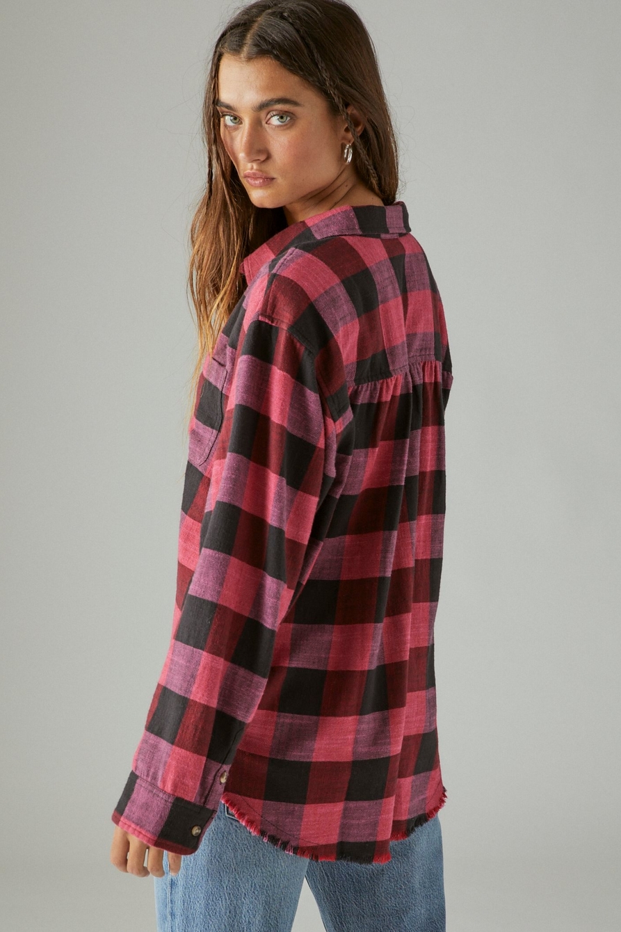 Lucky Brand Women's Oversized Distressed Shirt, Pink Plaid, X-Small at   Women's Clothing store