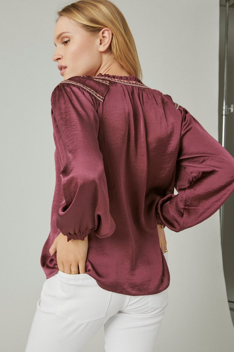 EMBROIDERED SATIN PEASANT TOP, image 2