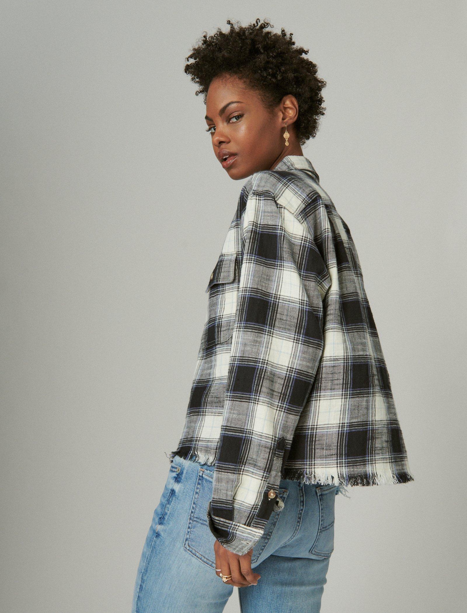 RAW EDGE FLANNEL CROPPED BUTTON DOWN SHIRT | Lucky Brand