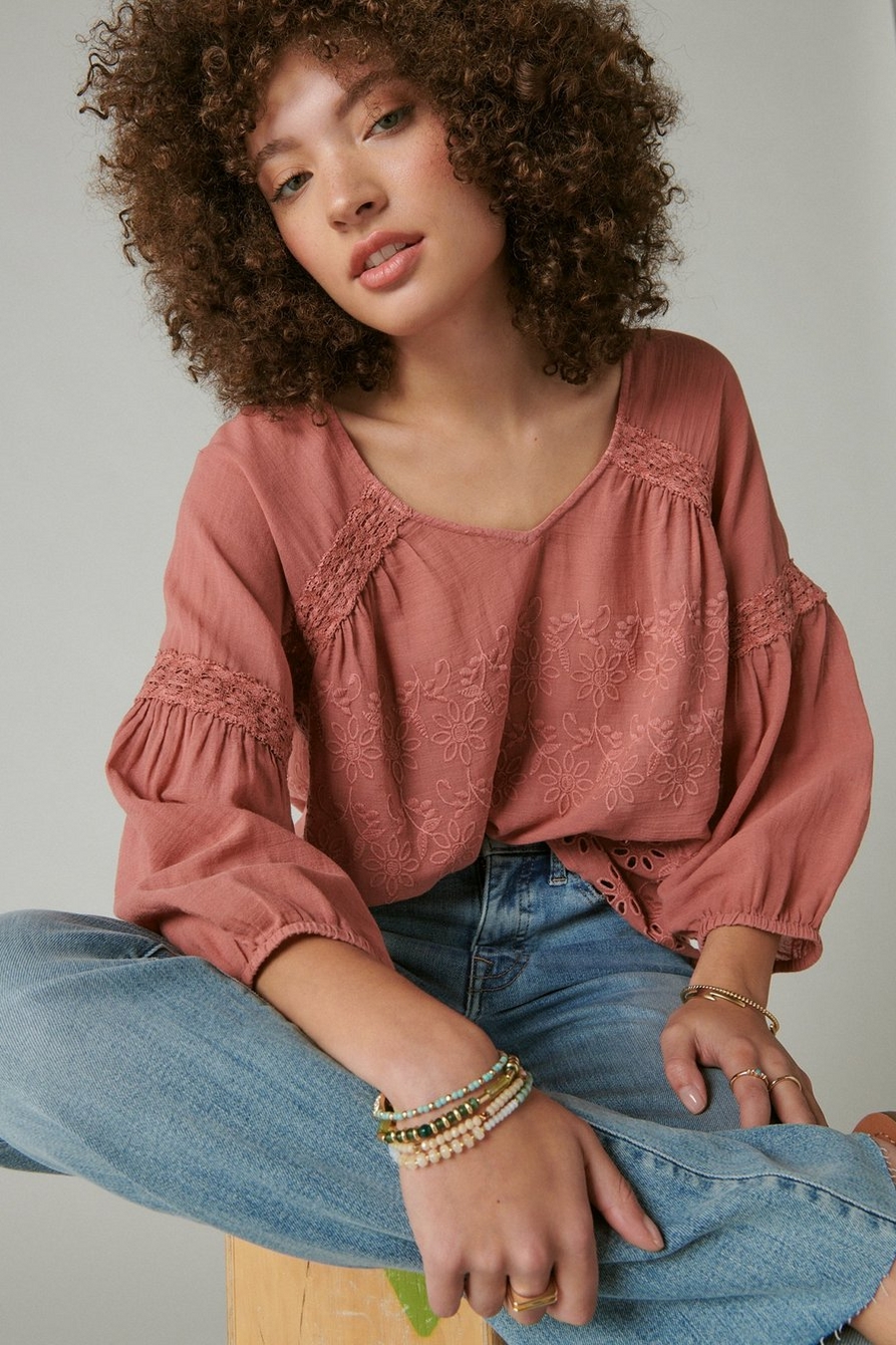 LUREX EMBROIDERED PEASANT TOP