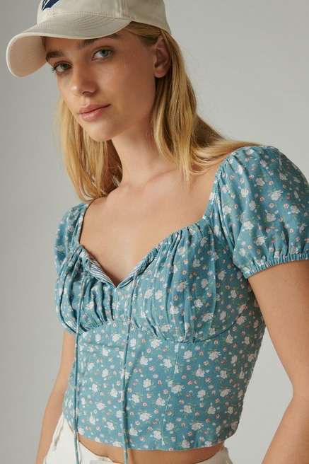 Lucky Brand Laura Ashley x Women's Cropped Cotton Denim Corset Top - Macy's