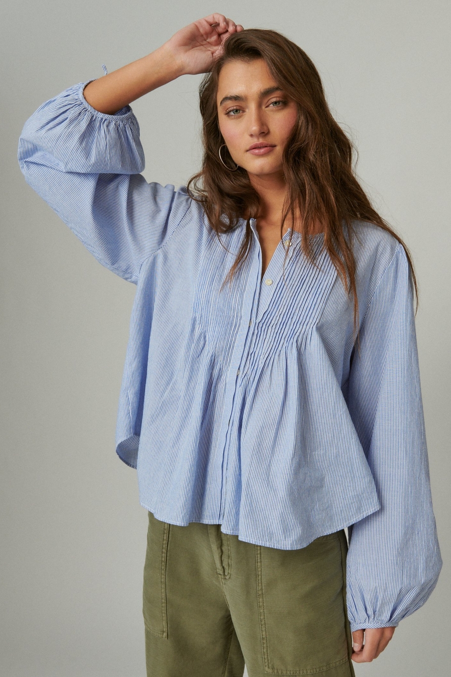 STRIPED BUTTON DOWN PINTUCK TOP, image 1