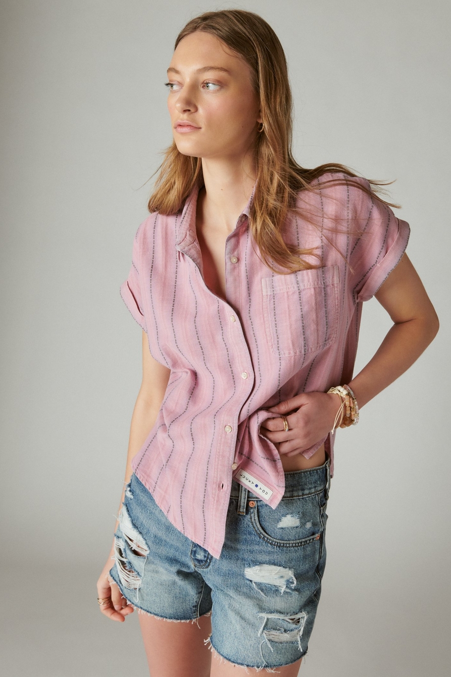 Lucky Brand Womens 3X Striped Long Sleeves Split Button Back Button Up  Shirt 