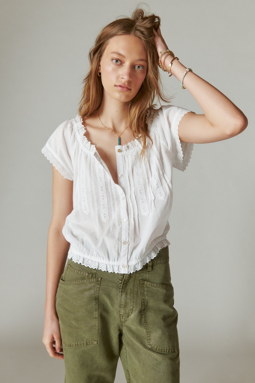 BUTTON FRONT PEASANT TOP, image 1