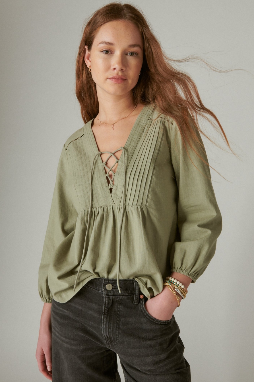 LACE UP PEASANT BLOUSE | Lucky Brand