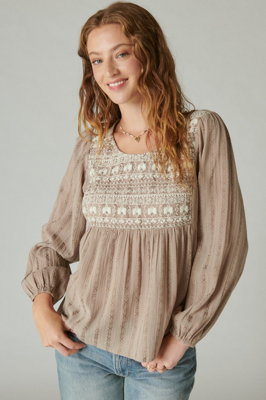 BEADED EMBROIDERED PEASANT TOP, image 1