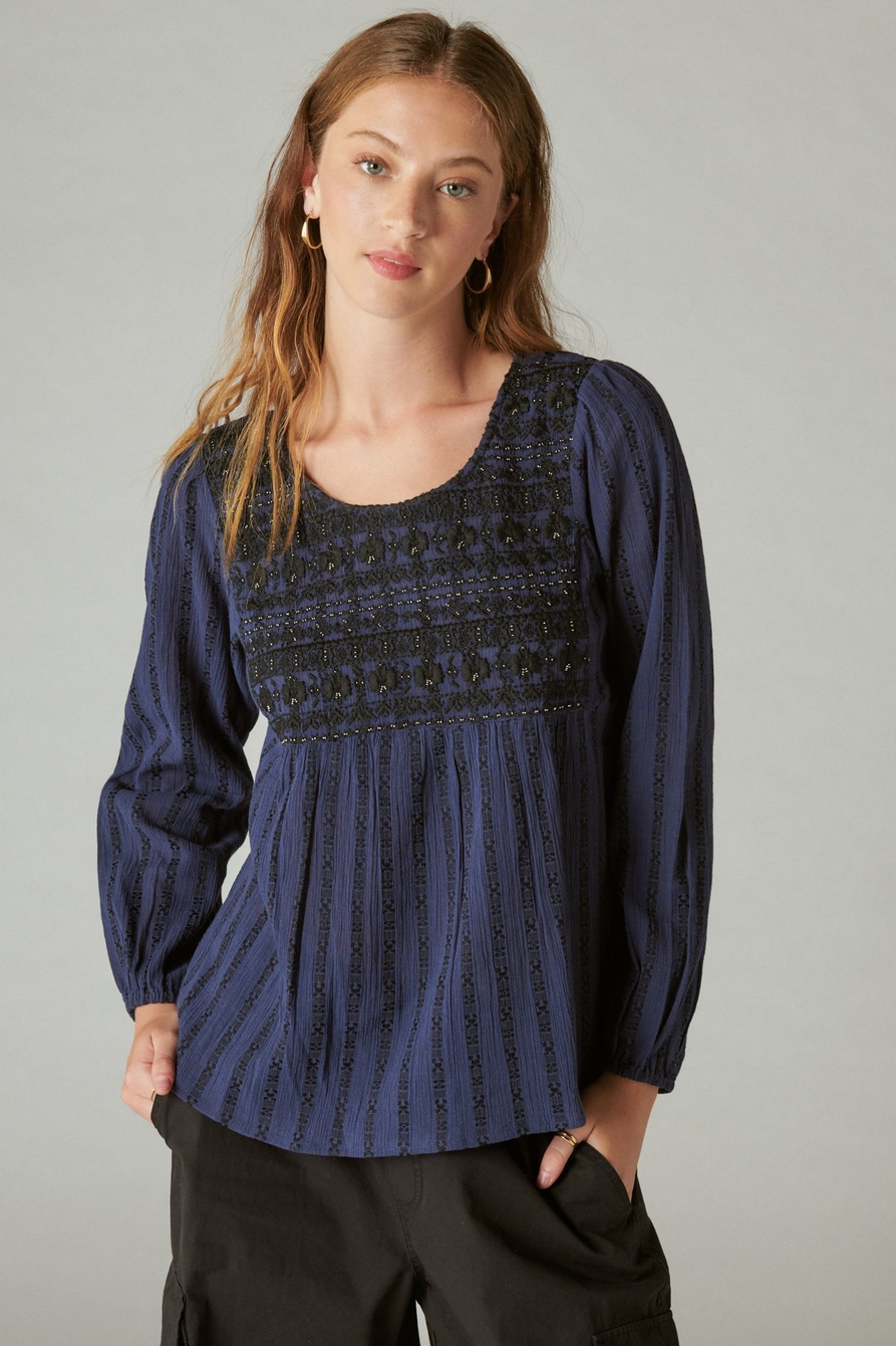 BEADED EMBROIDERED PEASANT TOP | Lucky Brand