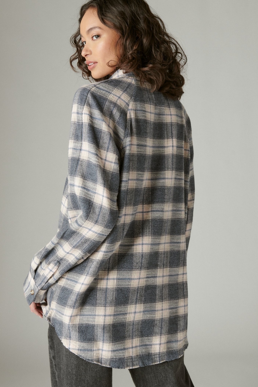 OVERSIZED DISTRESSED PLAID FLANNEL TUNIC | Lucky Brand