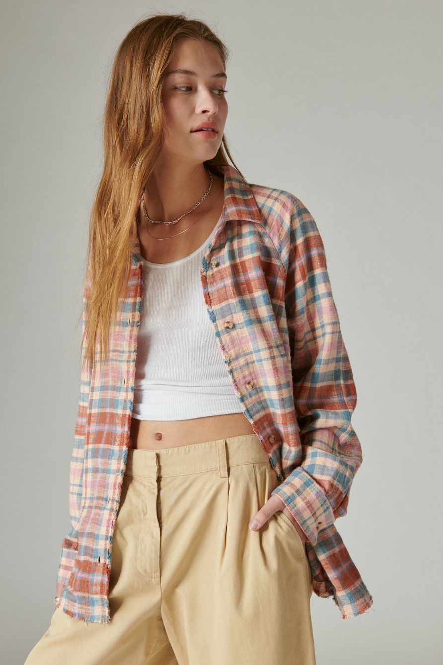 OVERSIZED DISTRESSED PLAID FLANNEL TUNIC, image 2