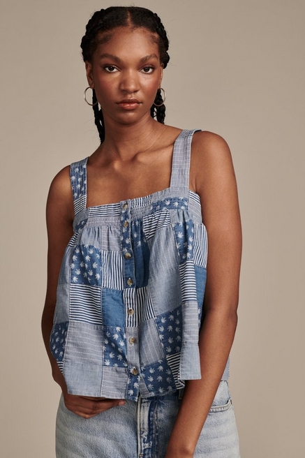 Lucky Brand Sleeveless Side Tie Hi-Low Tank - Women's Clothing Tops Tank Top  in Blue Tye Dye, Size S - Yahoo Shopping
