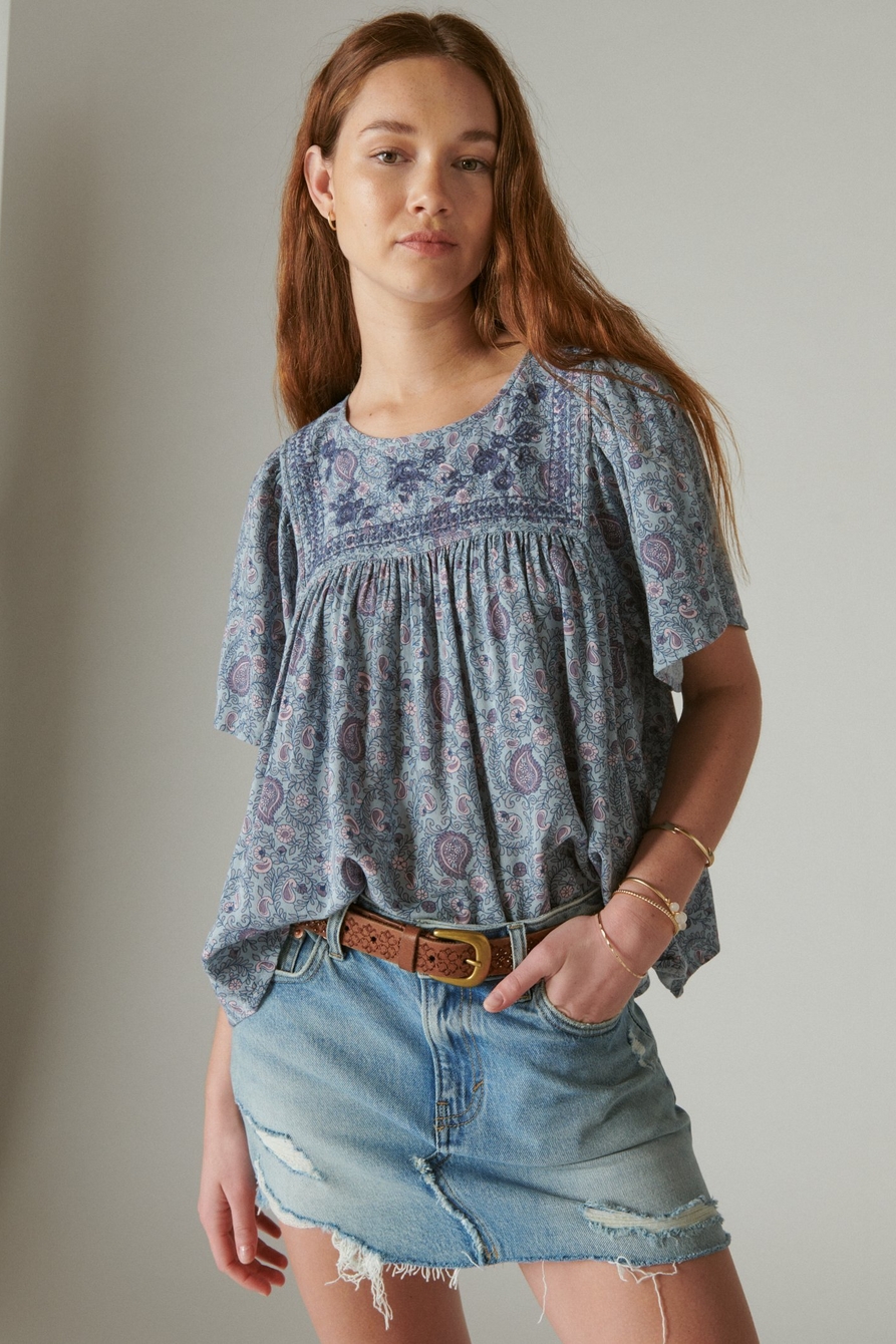 SHORT SLEEVE EMBROIDERED TOP, image 1