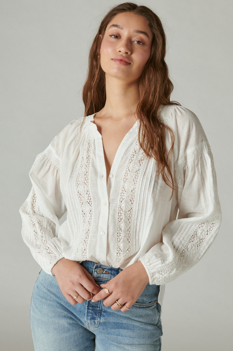 RELAXED LACE OPEN NECKSHIRT, image 1