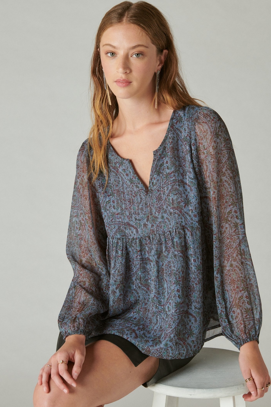 OPEN NECK PRINTED PEASANT TOP, image 1