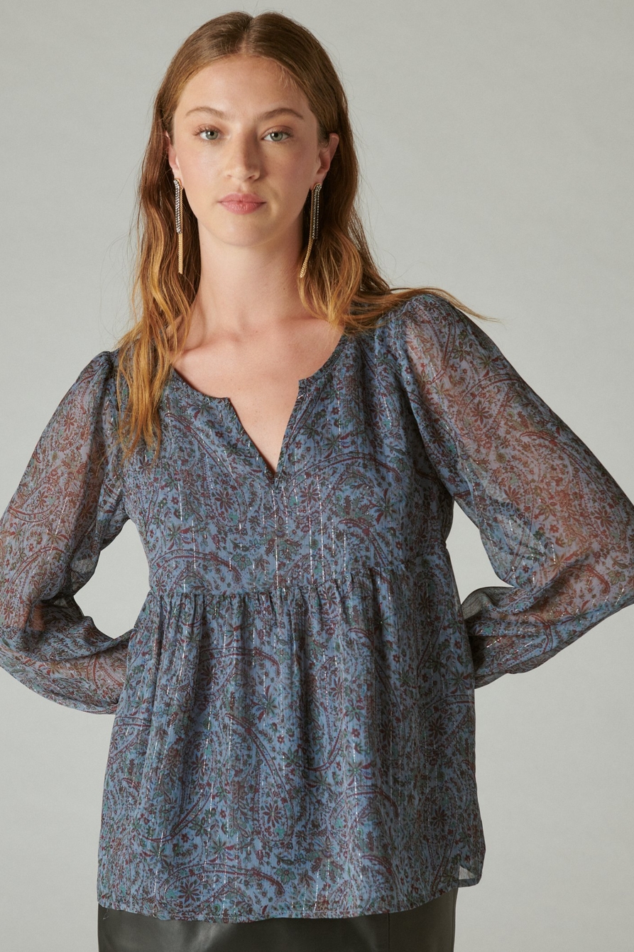 OPEN NECK PRINTED PEASANT TOP | Lucky Brand