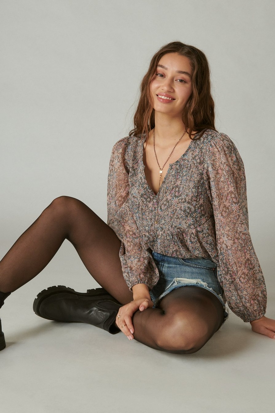 OPEN NECK PRINTED PEASANT TOP, image 2