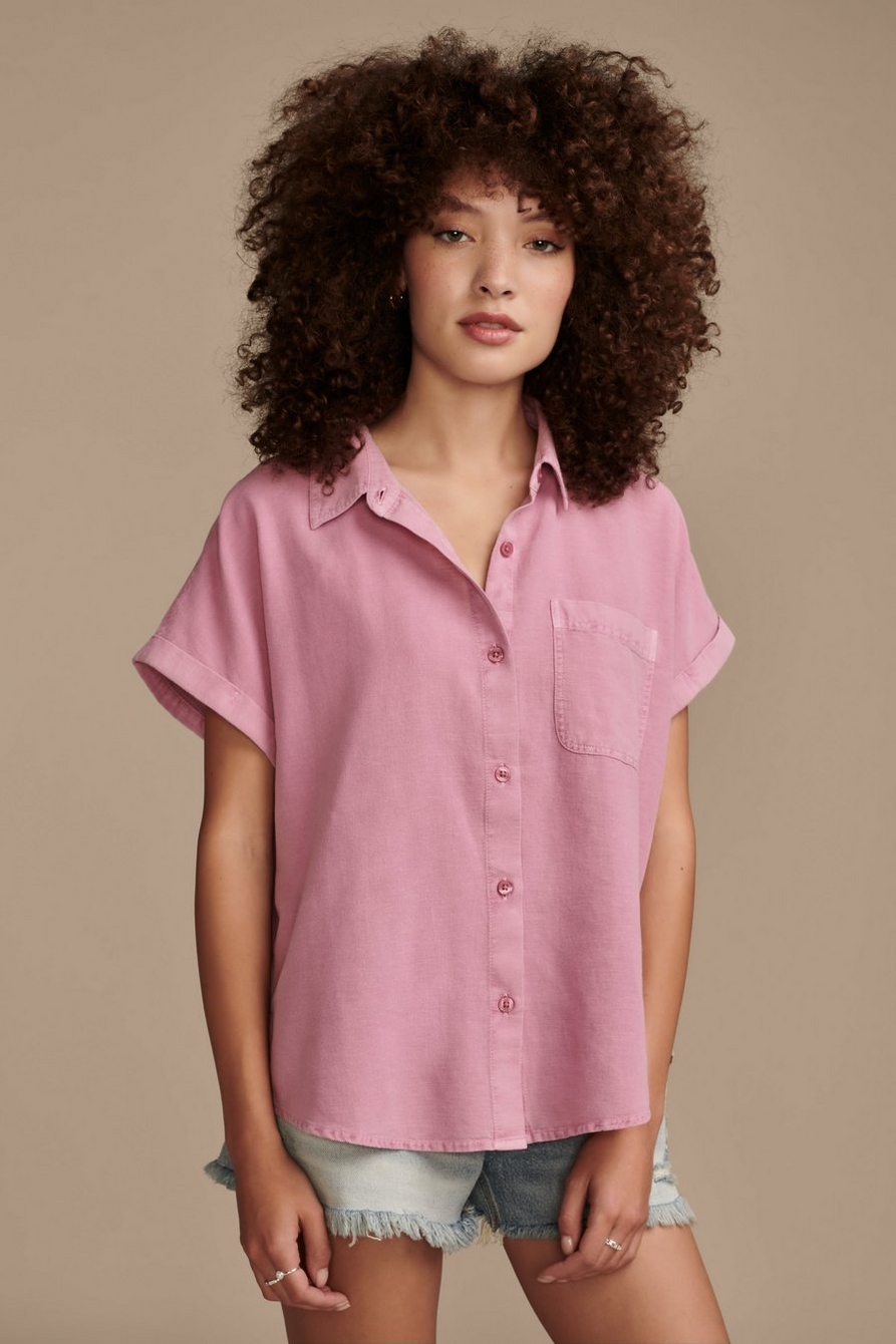Lucky Brand Tops Shirt Women's Short Sleeve Open Neck Shirt Button Down  Size L