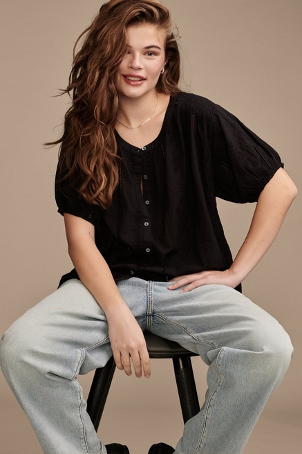 Lucky Brand Gathered Neck Blouses