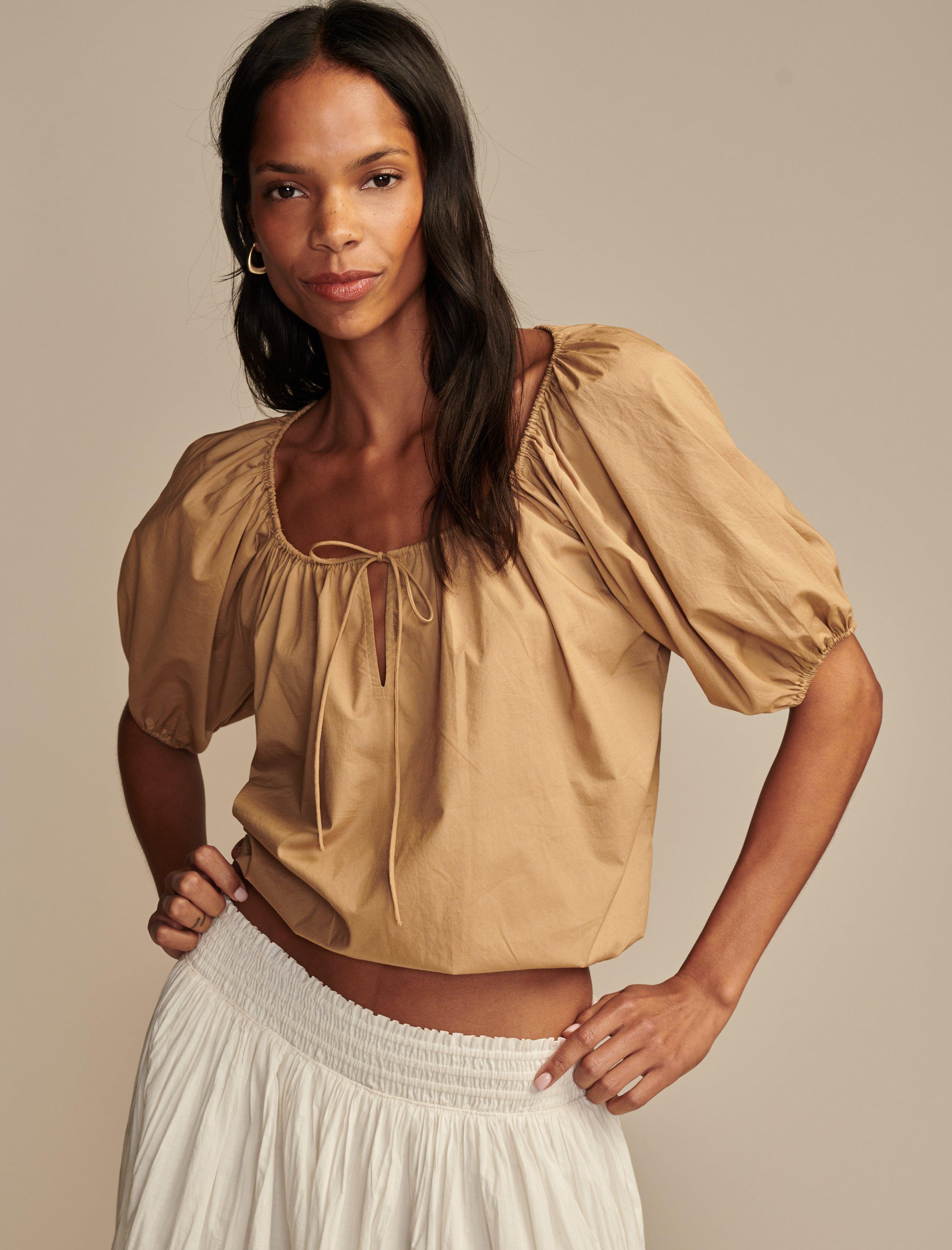 GATHERED POPLIN TOP