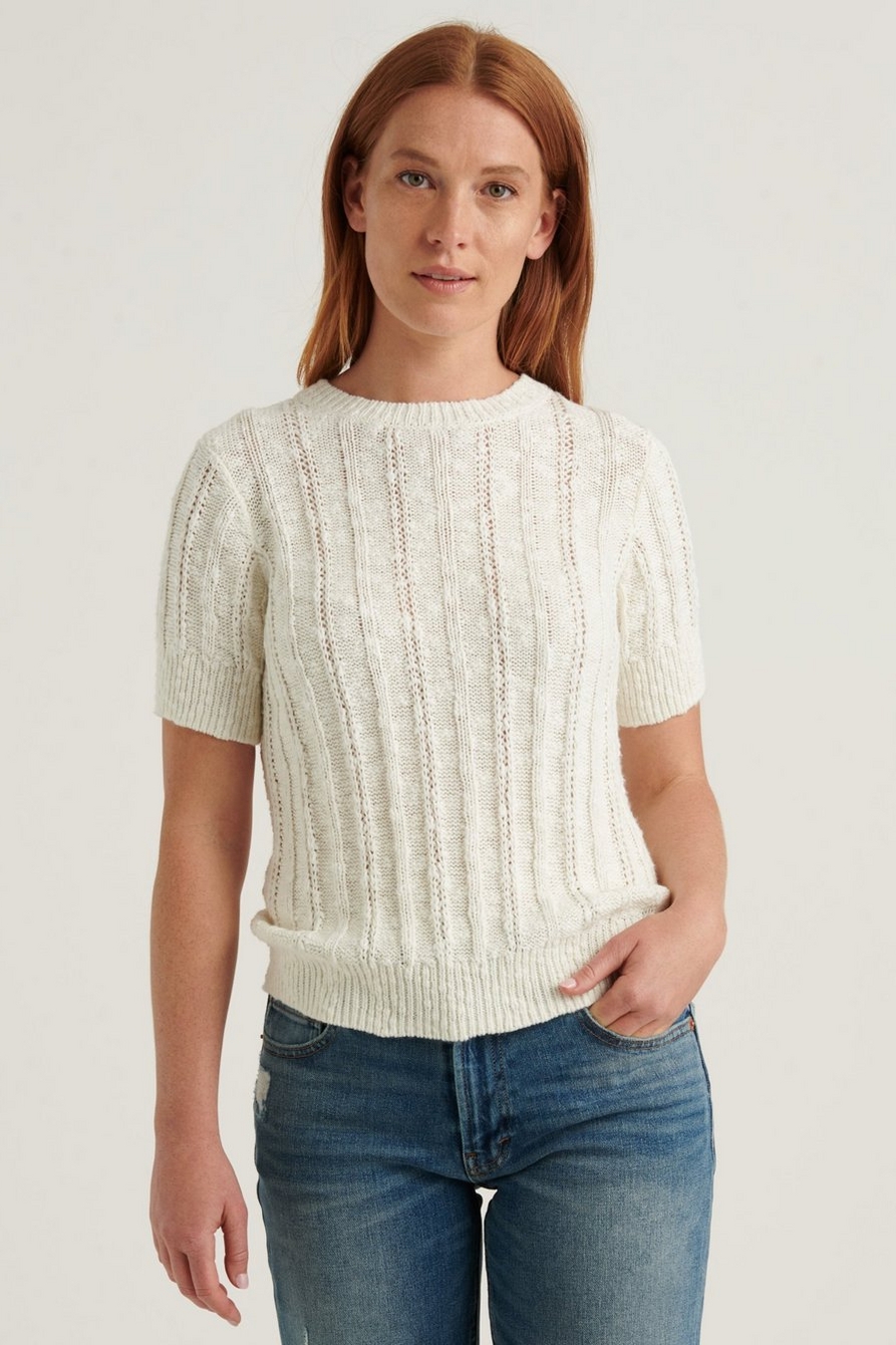 LIGHTWEIGHT SHORT SLEEVE CABLE SWEATER, image 1