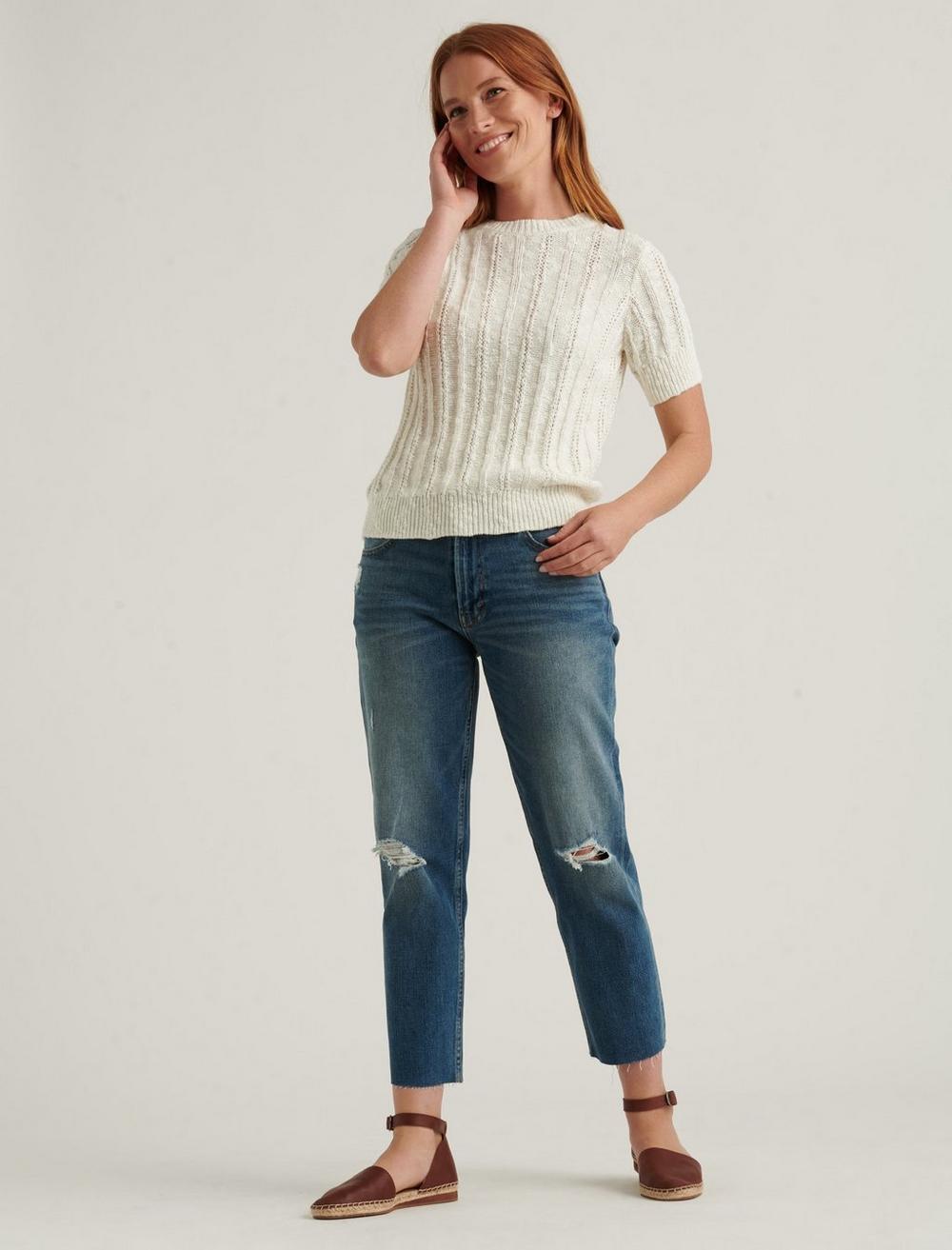 LIGHTWEIGHT SHORT SLEEVE CABLE SWEATER, image 2