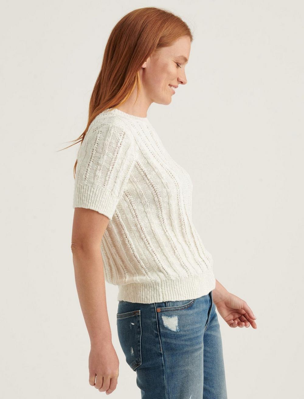 LIGHTWEIGHT SHORT SLEEVE CABLE SWEATER, image 3