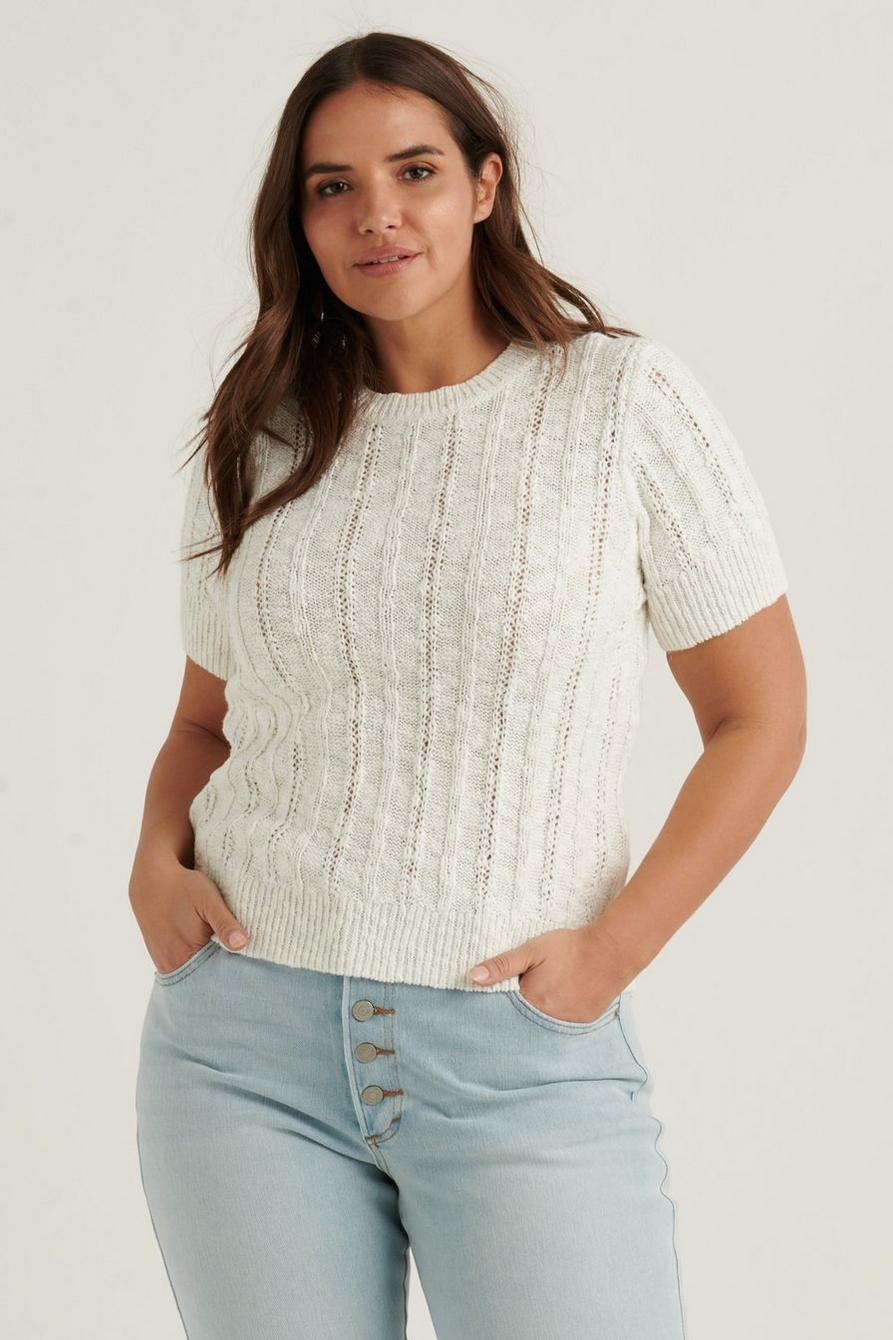 LIGHTWEIGHT SHORT SLEEVE CABLE SWEATER, image 5