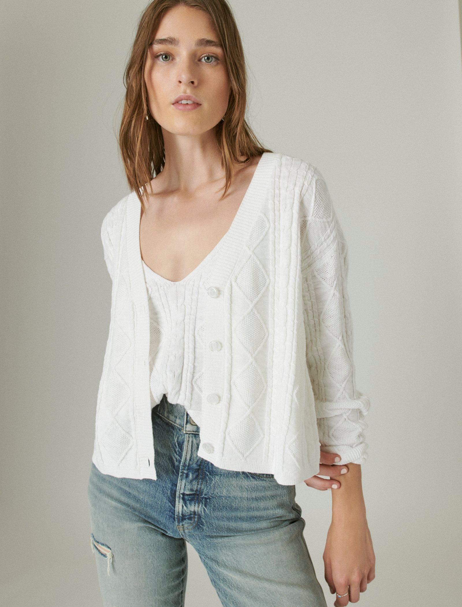 POINTELLE CROP CARDIGAN Lucky Brand