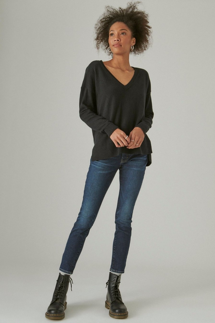 Lucky Brand SMALL Striped Loose Knit Notched V-Neck Short Sleeve Sweater -  $11 - From Nikki