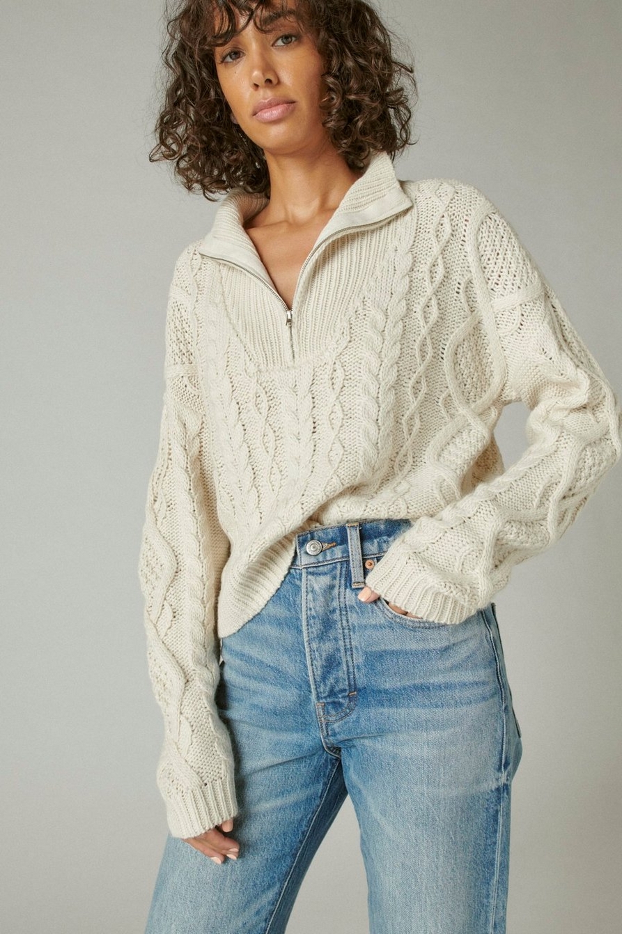 CABLE SWEATER HALF ZIP | Lucky Brand