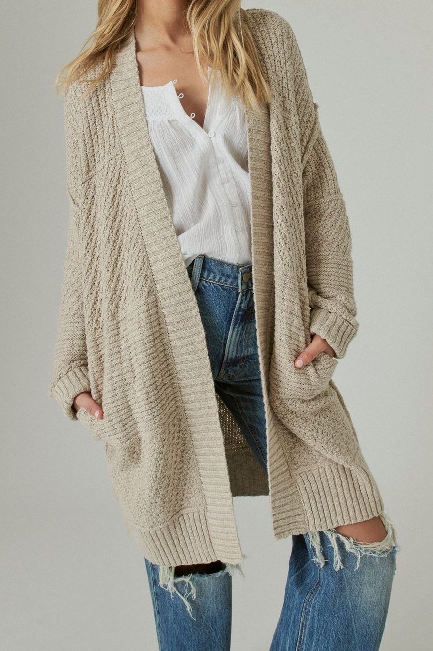 Lucky Brand Button-front Textured Sweater Jacket in Natural