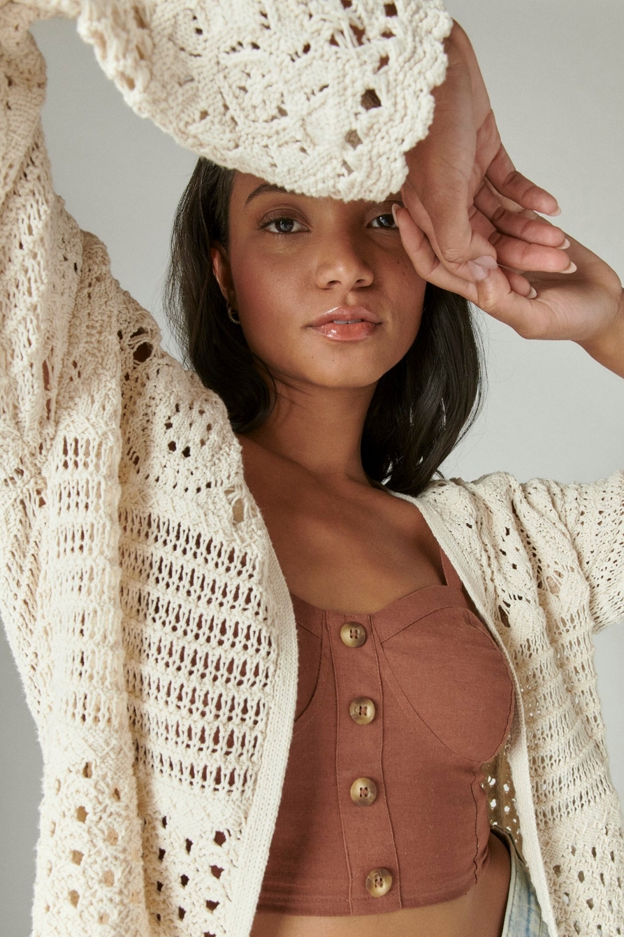 Lucky Brand Womens Crochet Cardigan : : Clothing, Shoes &  Accessories