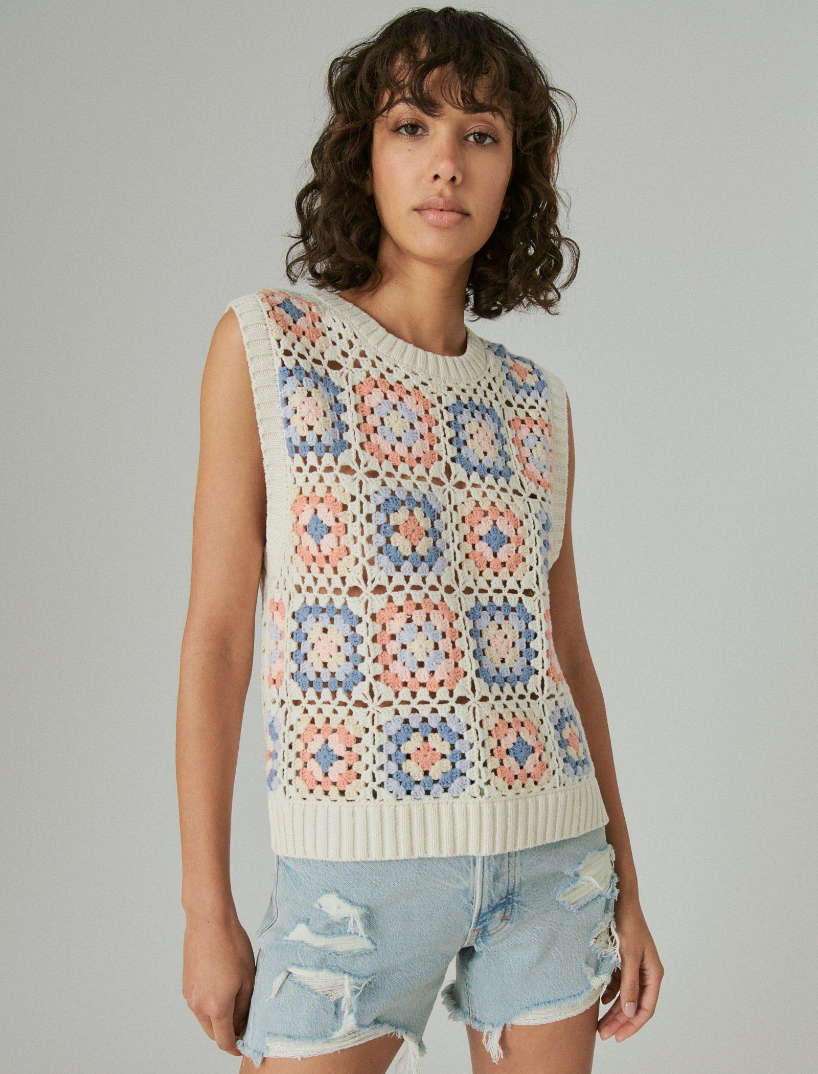 Lucky Brand Crochet Geo Sweater Tank