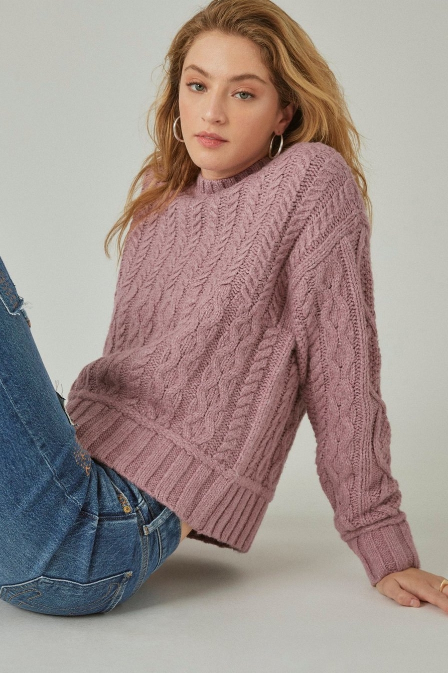 Buy Lucky Brand Women's Crew Neck Waffle Knit Sweater, Rosin, X