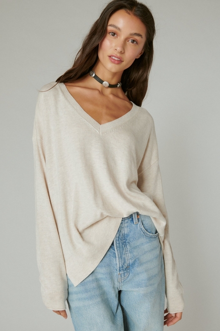 LUCKY BRAND Womens Burgundy Sweater Sweatshirt V-Neck Size S P Small NWT $59